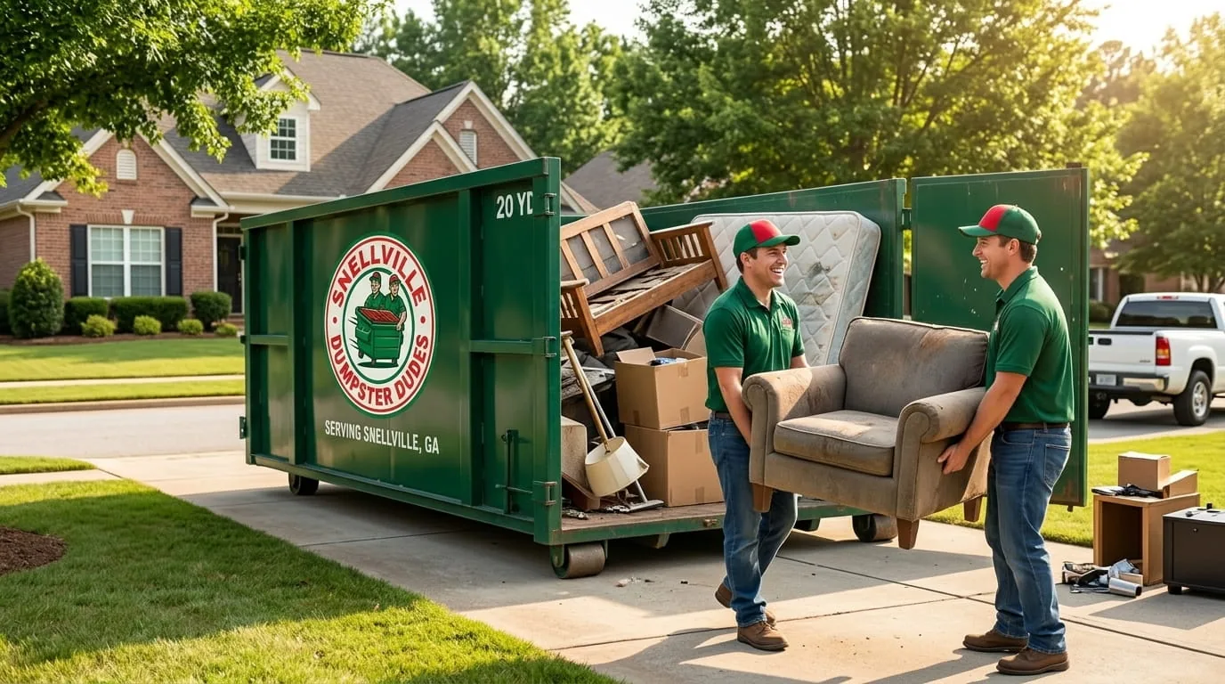 Roll-off dumpster on a Snellville, GA driveway ready for loading